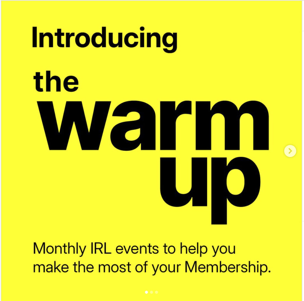 Peloton Instagram post announcing new Warm Up events. Image credit Peloton social media.